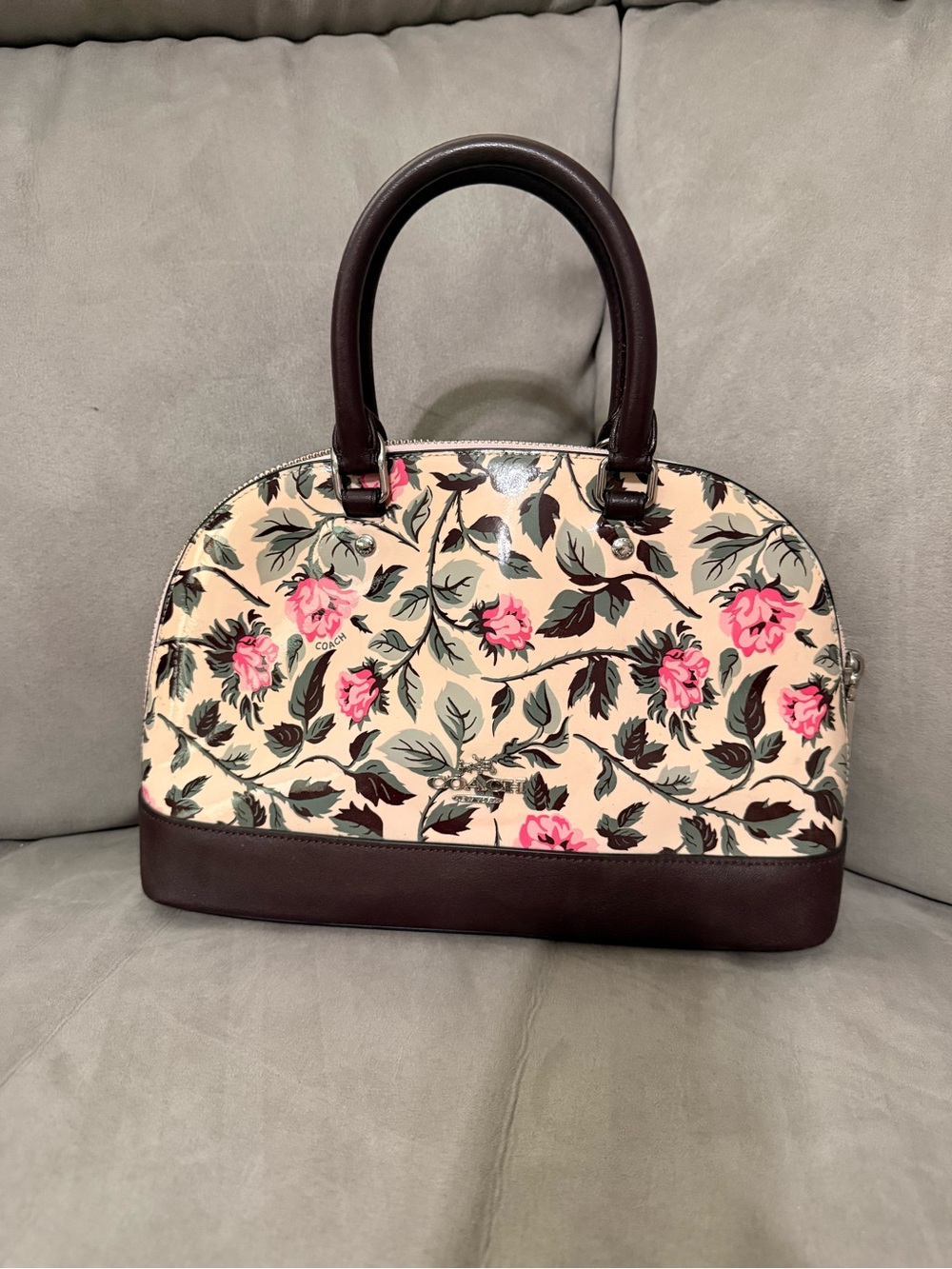 Coach Floral Dome Satchel in Pink and Brown Trim